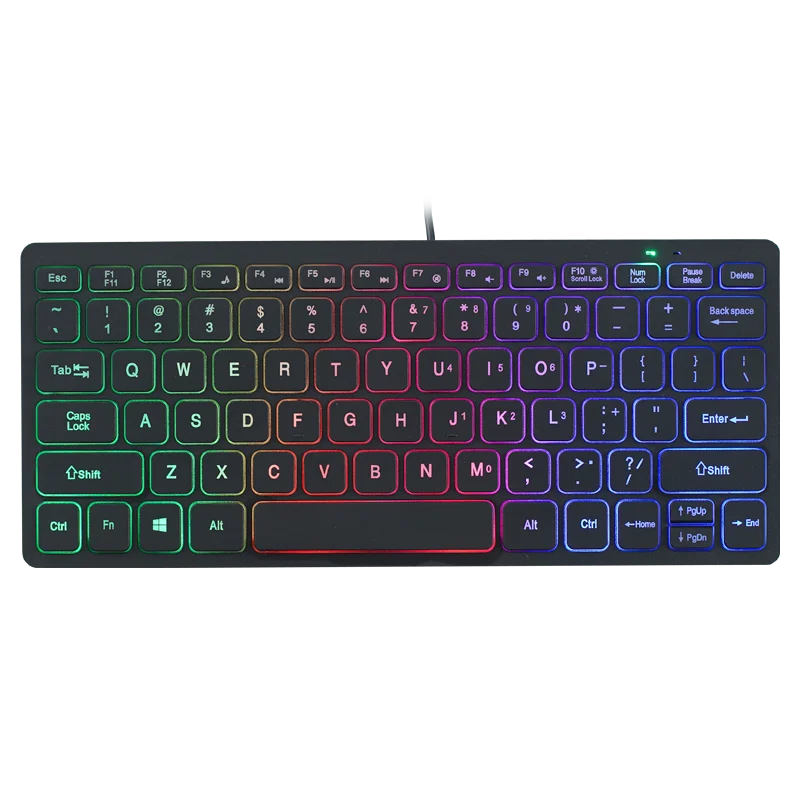 M70 Mini Wired Keyboard 78 Keys Chocolate Keycaps Quiet Typing Colorful LED Luminous Letters Compact USB Keyboard for Office