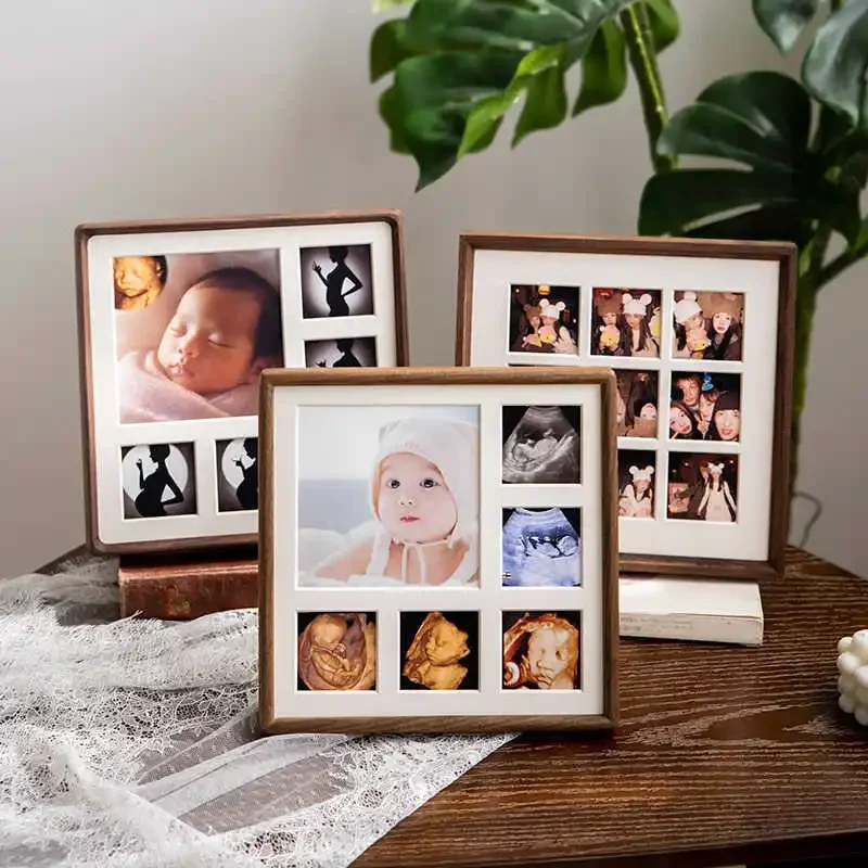 Solid Wood Square 25x25cm Picture Frame Display Stand for DIY Multi Grid Couple Wedding Photos High-grade Photo Frame Home Decor