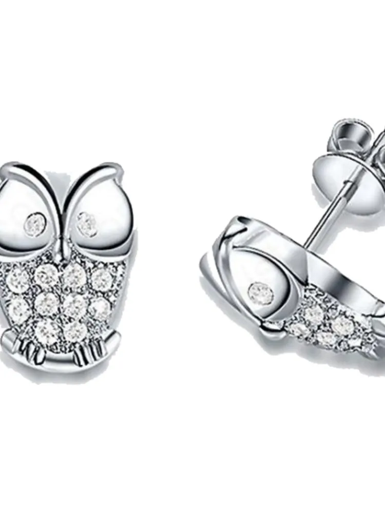 Nowa moda 925 Sterling Silver Mini zwierząt sowa biżuteria Shiny CZ kryształ kobieta stadniny kolczyki dziewczyny prezent urodzinowy kolczyki do uszu — zdjęcie 2