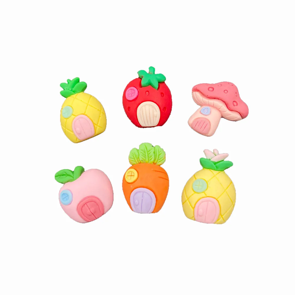 20Pcs Cute Pineapple Peach Carrot Apple House Mushroom Flatback Resin Cabochon Scrapbooking For Phone Decoration  Accessories