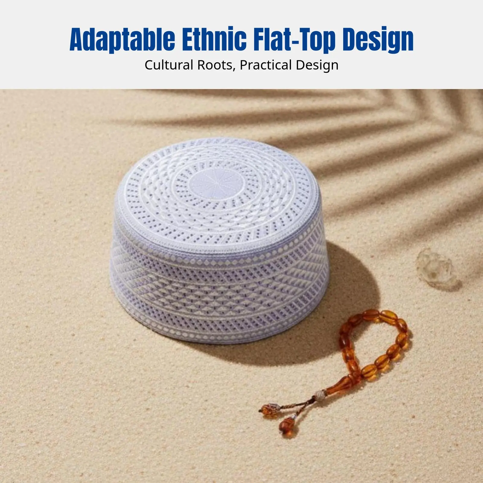 

Muslim Prayer Cap, Men's Summer Mesh, Embroidered Flat Top, Breathable, Saudi Style