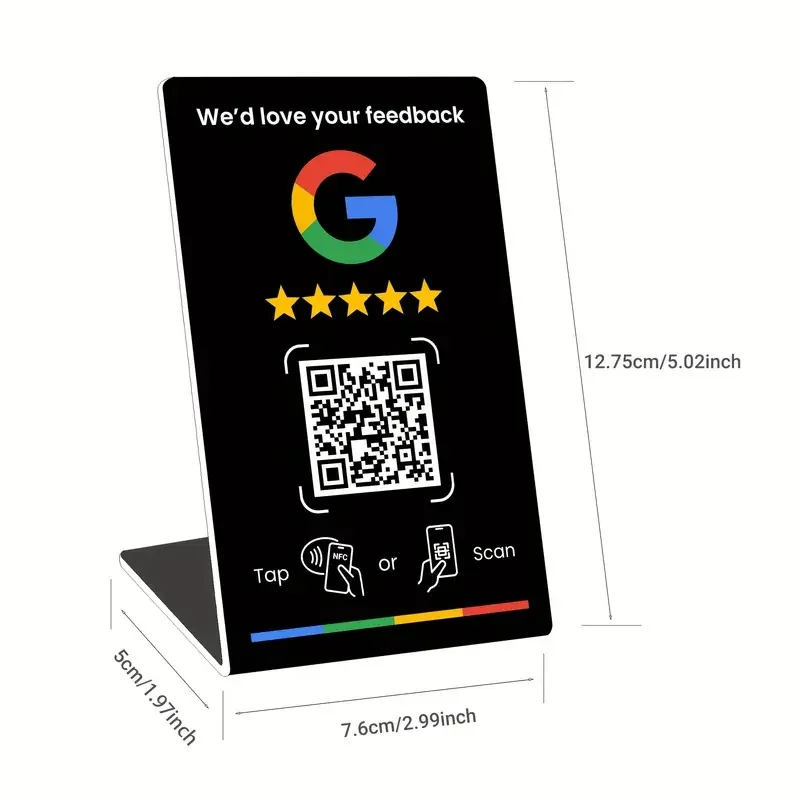 NFC 215, programmierbarer QR-Code, Google Review Card, NFC-Stationstabelle, NFC, Google Reviews, Anzeige, Biegekarte, stehende Markenhalterung