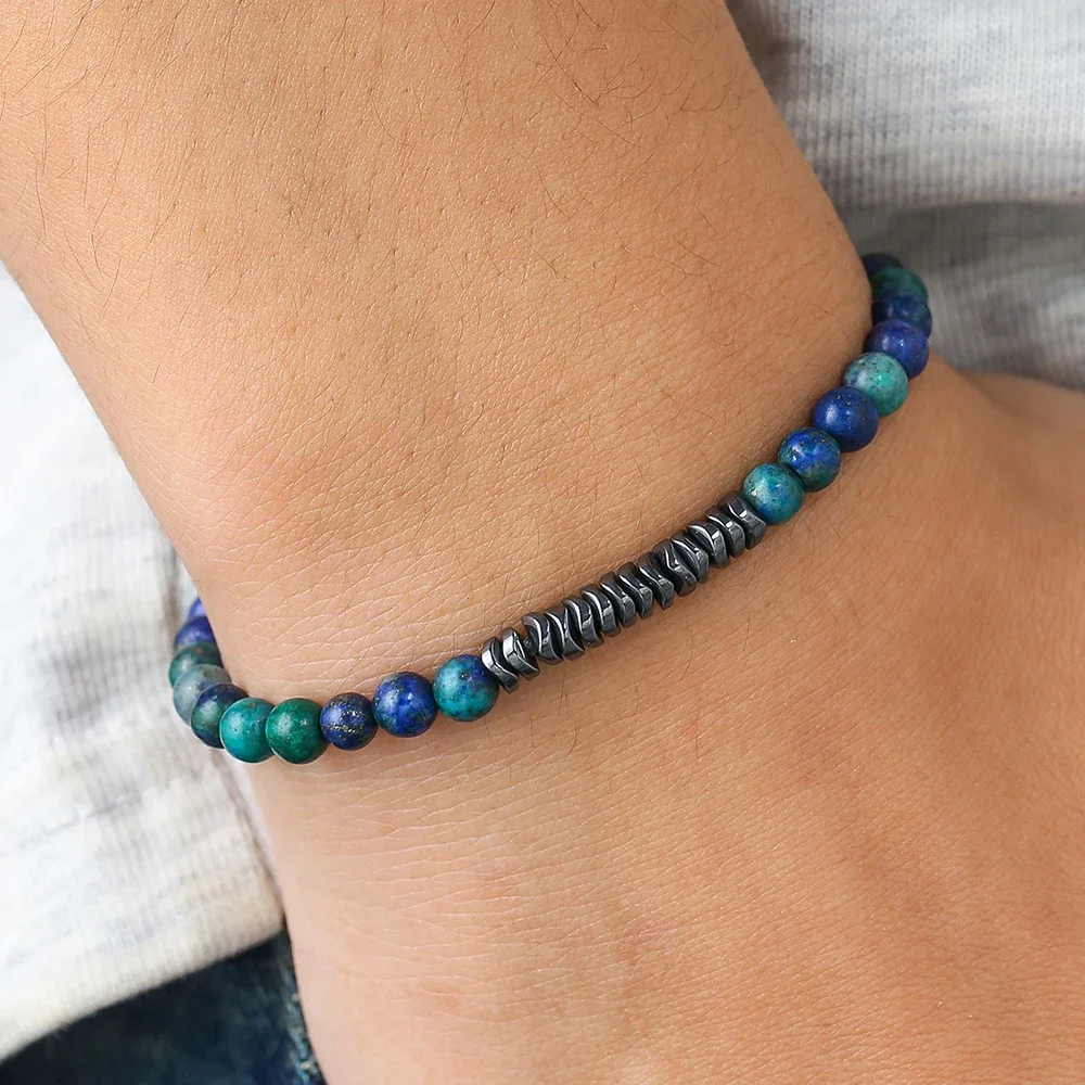 NADEEM Fashion Simple 4MM Colorful Natural Stone Bracelet for Men Jewelry Hematite Elastic Beaded Bracelet Gifts Wholesale