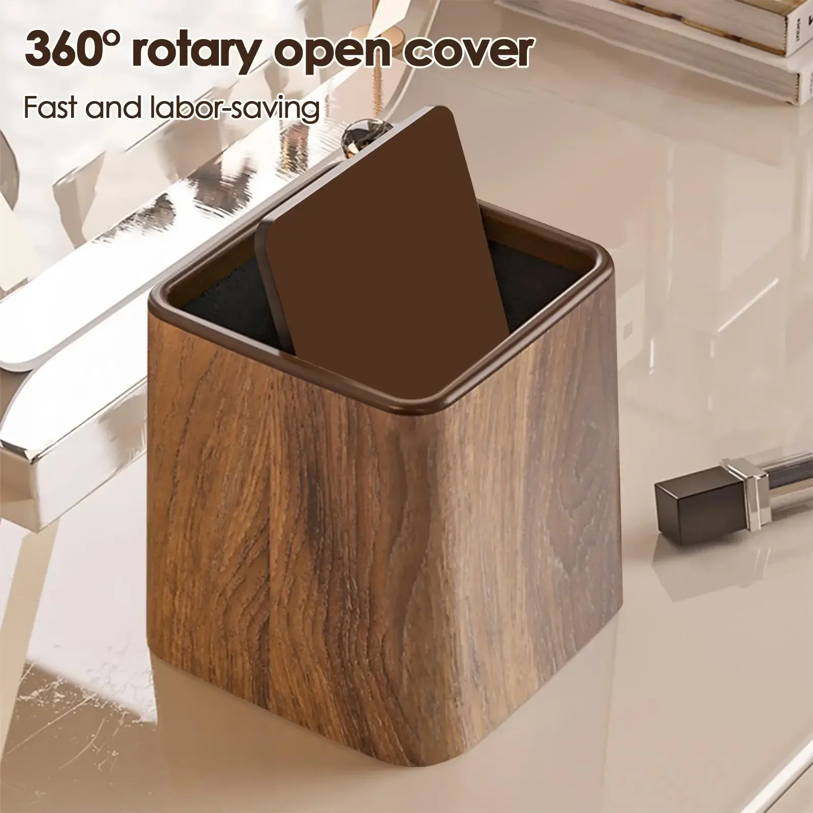Small Desk Trash Can with Lid Mini Wastebasket Space Saving Desktop Storage for Office Bedroom Dorm Kids Room Kitchen Bathroom