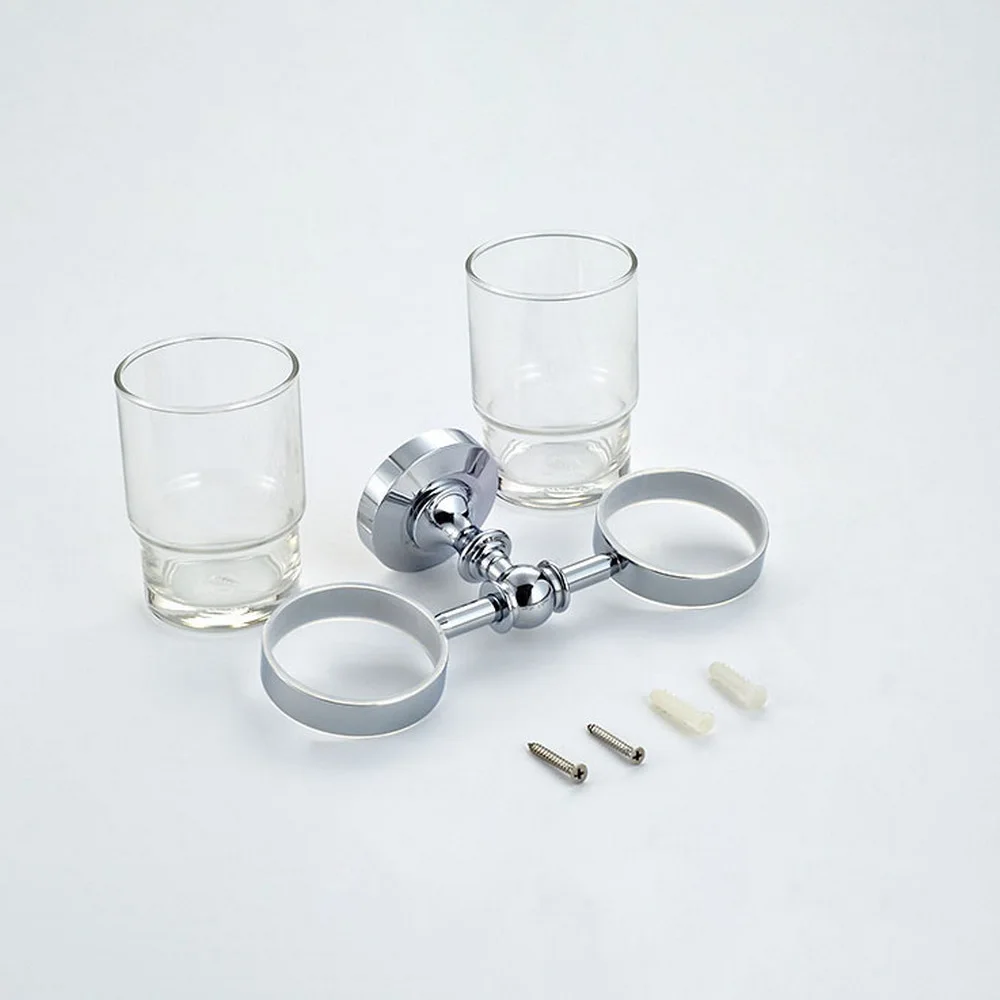 Wall Mounted Polished Chrome Brass Bathroom Toothbrush Holder Set Bathroom Accessory Dual Glass Cups mba807