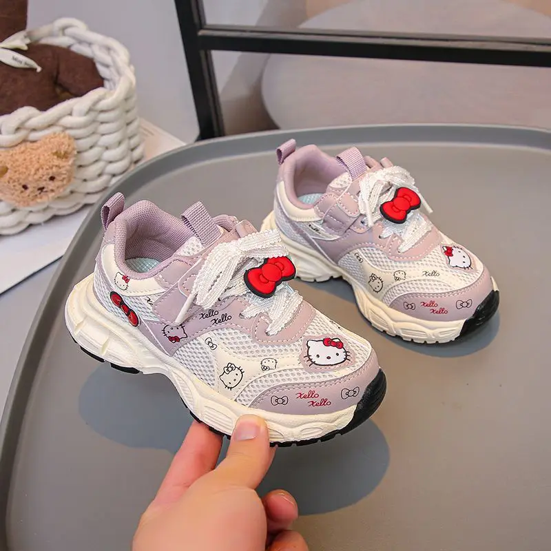 فتاة مرحبا كيتي Kawaii أحذية خفيفة أنيقة طالب الربيع والخريف مواسم الكرتون أنيمي الطفل عدم الانزلاق أحذية رياضية نمط جديد