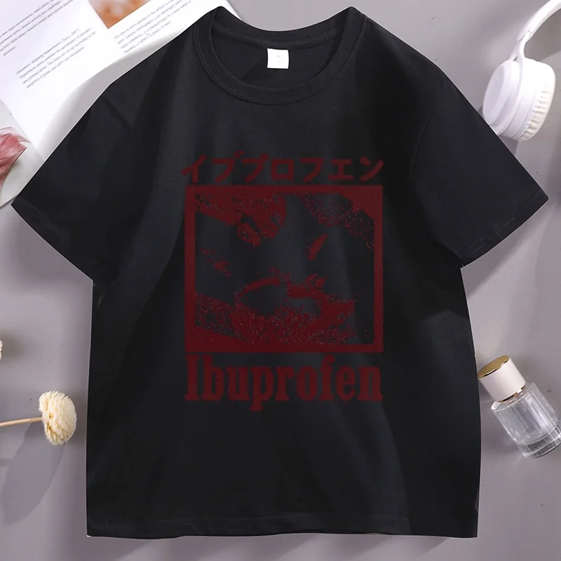 Ibuprofen Cat Meme T-Shirt Funny Japanese Text Printed T Shirt Humor Round Neck Short Sleeve Cotton Printed Tshirt Male - view 2