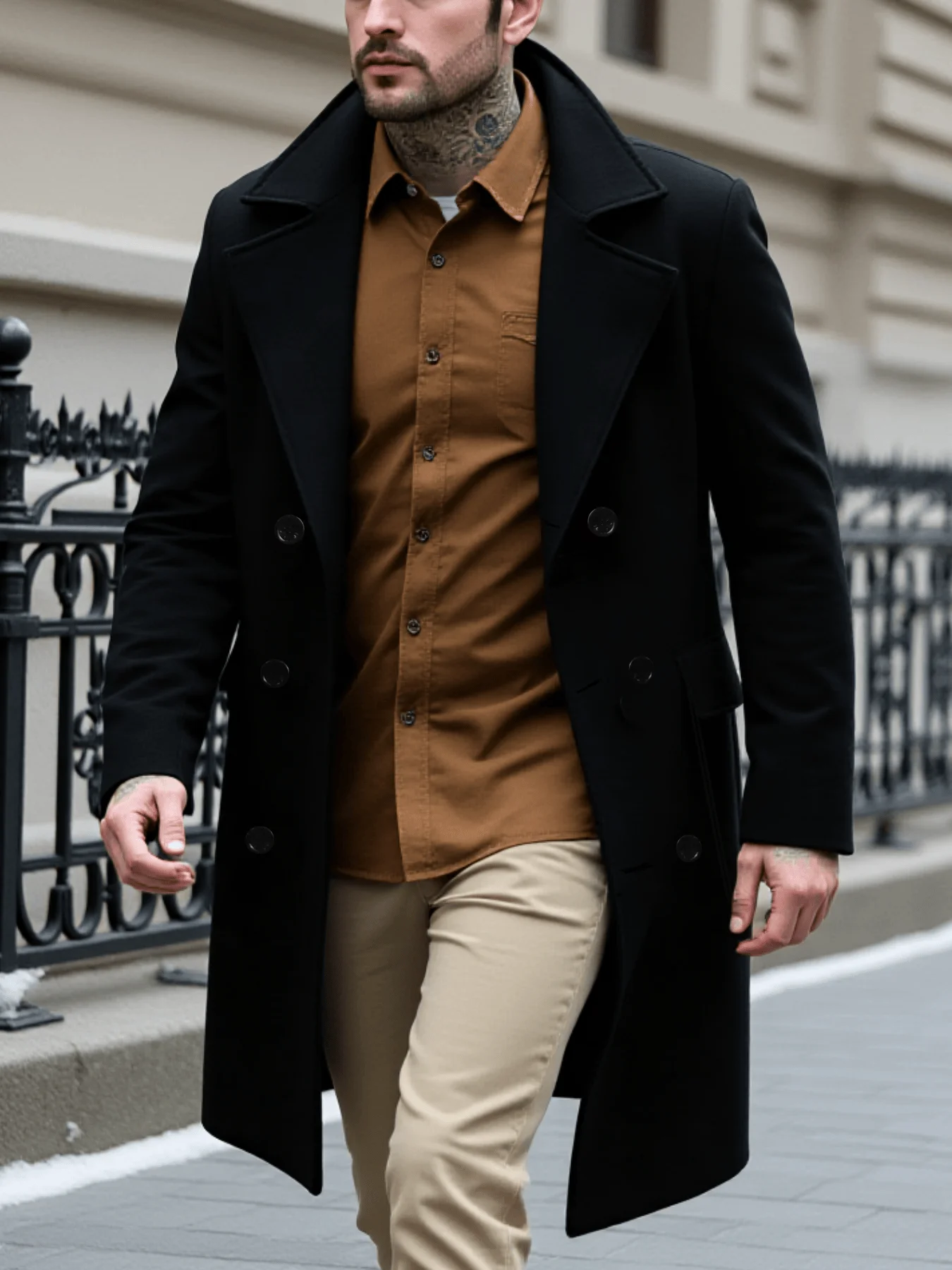 

Men's Jacket Autumn Winter Double Breasted Overcoat Windproof Thickened Retro Fashion Lining Warm Long Coats Men Casual Outwear