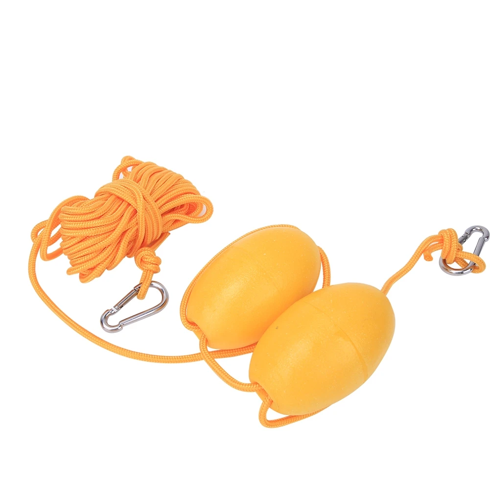 Kayak Boat Leash Rope with Buoy Floating Ball Stainless Steel Hook for Fishing Drift Anchors SystemDouble Ball Yellow Rope