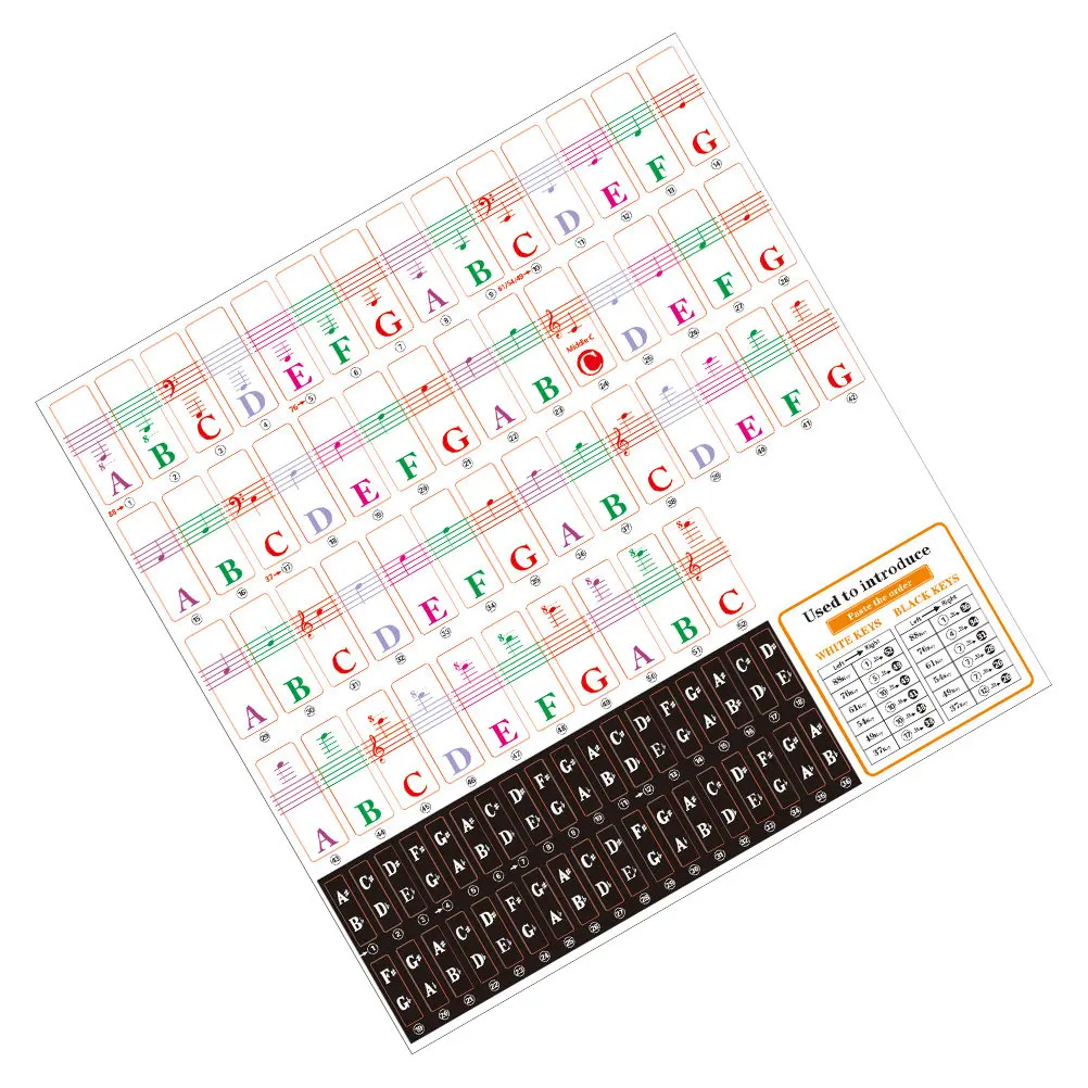 1Set Piano Keyboard Music Note Sticker Large Letters Removable Teaching Aid for 49 61 76 88 Keys Electronic Piano Accessories