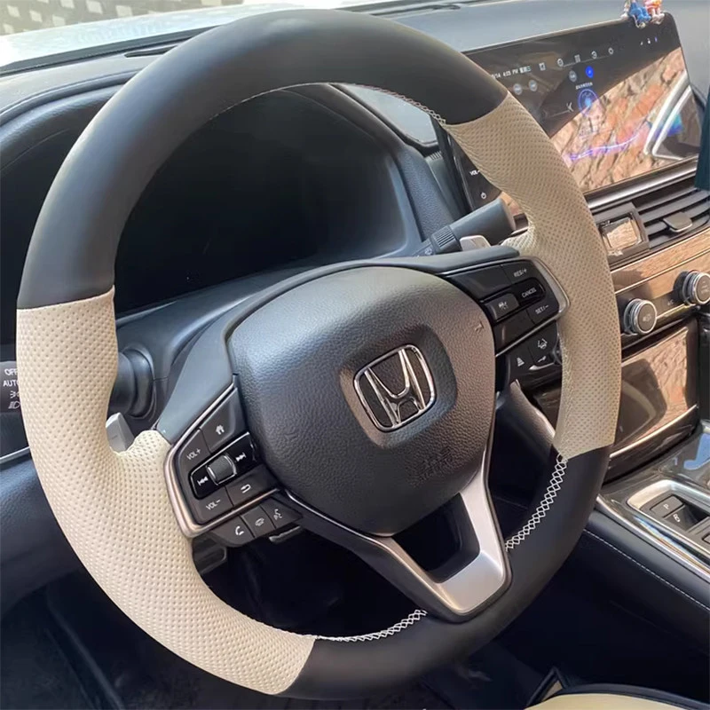 Car Steering Wheel Cover Braid for Honda Accord 10 gen 2018-2022 Odyssey 2021-2026 City 2023-2025 Hand-sewn Microfiber Leather