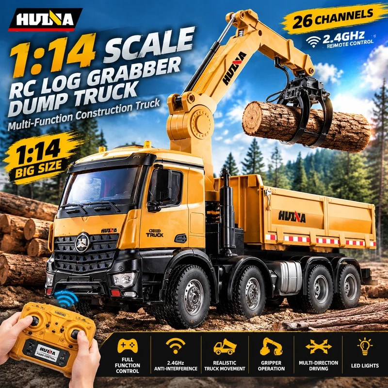 New Hot Huina 1538 Remote Control Car 1:14 Full Proportion 26 Channel Remote Control Dump Truck Hook Engineering Vehicle Toy