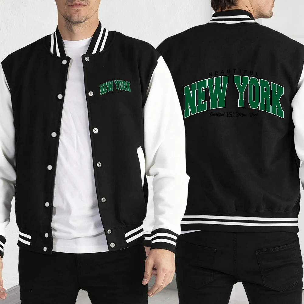 아름다운 뉴욕 프린트 남성 의류 창의력 플리스 재킷 힙합 패션 야구 저지 캐주얼 멀티컬러 남성복