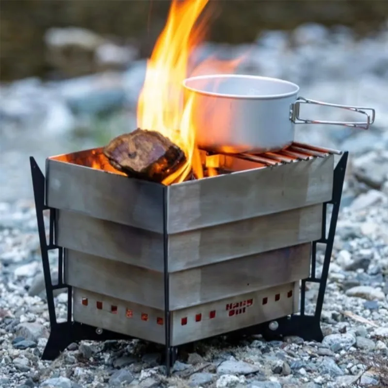 Stainless Steel Folding Stove Barbecue Grill Outdoor Firewood Heater Burner Stove Outdoor Family Survival Camp Cooking Stoves
