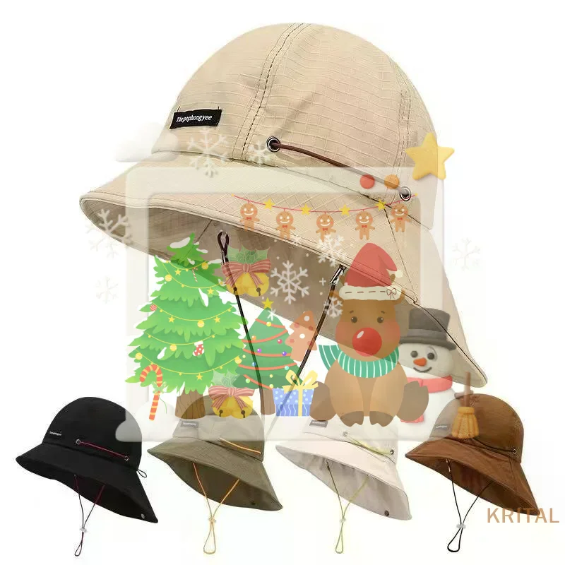 Fashion Drawstring Fisherman Hat Foldable Sun Protection Quick-drying Travel Sun Hat Wide Brim Hiking Hat