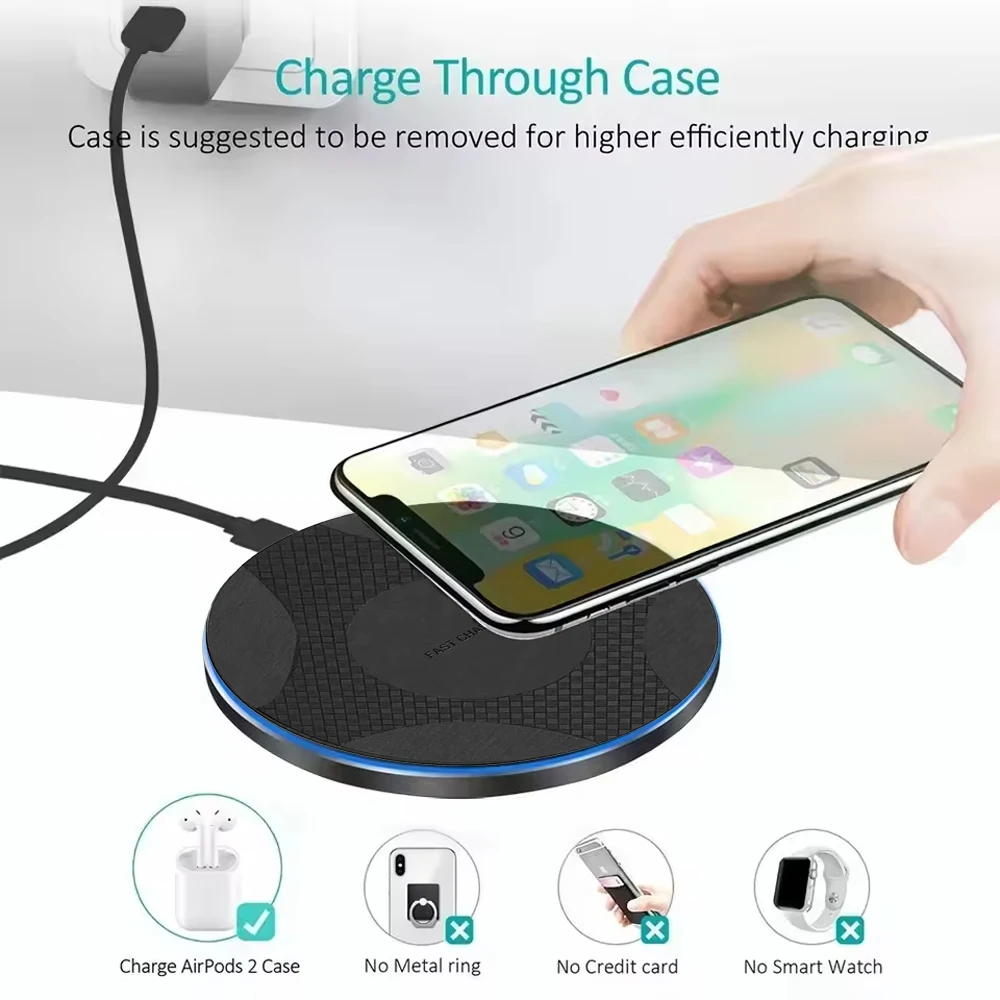 LED Fast Circular Wireless Charger Stand, For iPhone 17-11, 9, 8, XR, Samsung S26-S21, S10, S9, and AirPods 3/2/Pro.