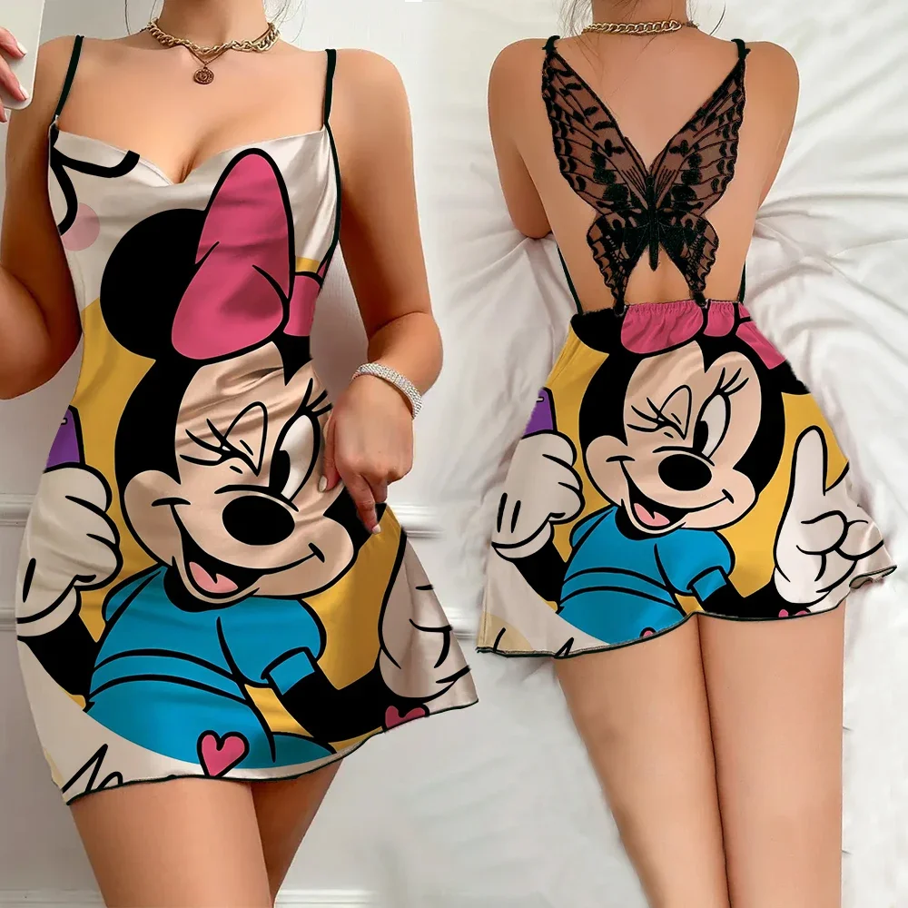 New Chic Female Sleepimg Dress Sexy Women's Slip Dress Pajama Sleevesless Nightwear for Women with Cartoon Pattern Free Delivery