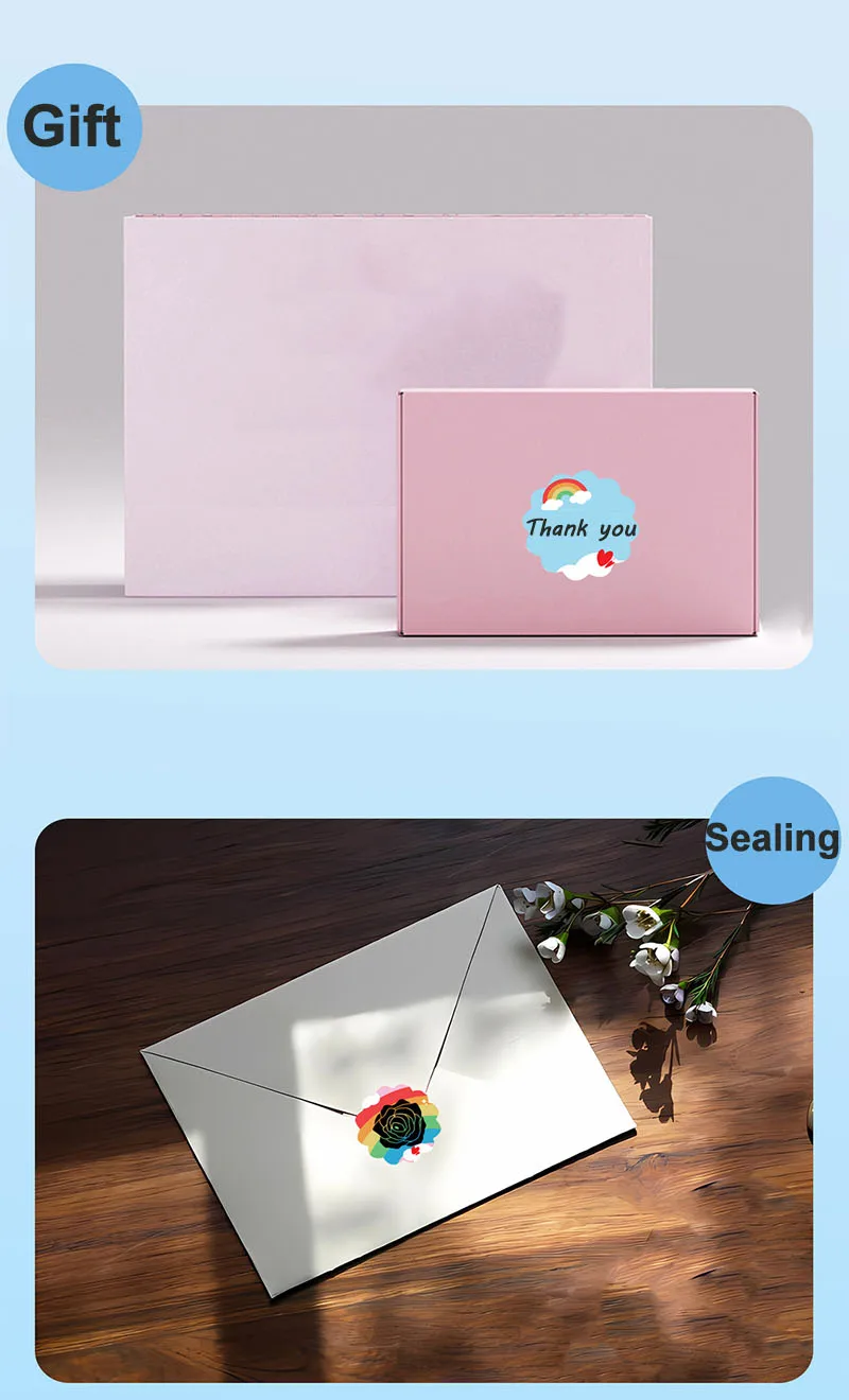 50*50mm Thermische Label Aufkleber Rolle Selbst-klebe Regenbogen Blume DIY Geschenk Danke Karte Dicht Aufkleber papier Drucker M220 M110 – Detail 6