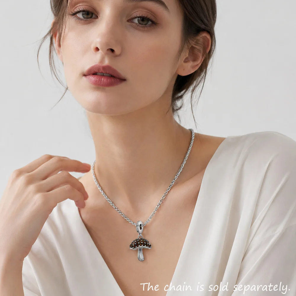 Trendy Mushroom Pendants Charm For Jewelry Making Bronze Color CZ Pave 925 Sterling Silver Gift For Women