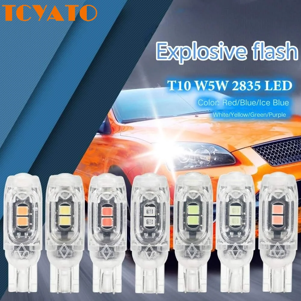 TCYATO2/4/10/20 PCS Flash Strobe T10 W5W LED Bulb12V 2835-5SMD 6500K White Car Interior Dome Map Trunk License Plate Side Lights