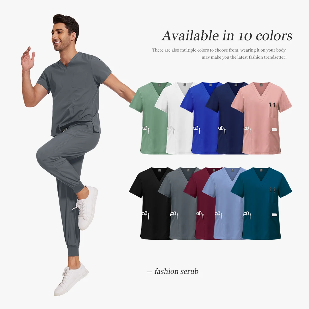 Wholesale Mens Scrub Unisex Medical Surgical Uniforms Woman Scrub Set Beauty Salon Workwear Scrubs Tops Pant Doctor Nursing Suit