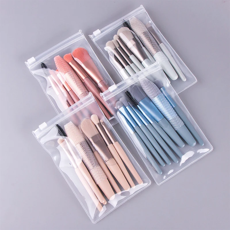 8Pcs Multi Pastel Color Mini Makeup Brush Set With Storage Bag For Blush Eyeshadow Eyelash Detail Beginner Travel Make Up Tools