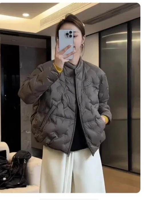 Faionable ort down Jaet Women's Warm Long Sve Loose Lightweight Korean Sle Versatile Cotton Fill Outerwear