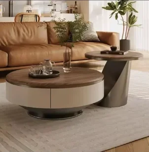 

2pcs Modern Gold White Round Marble Coffee Table Set Wooden Furniture Luxury Center Table For The Living Room