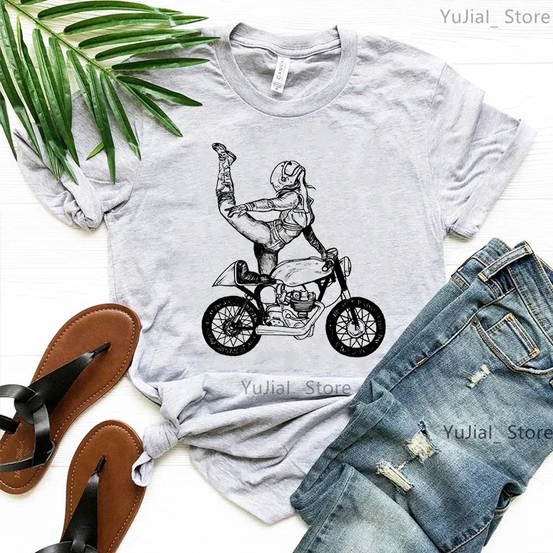 

Girl Loves Motorcycle Printed T Shirt Women'S Clothing Cool Casual Pink/Green/Gray/Yellow Tshirt Femme Summer T-Shirt