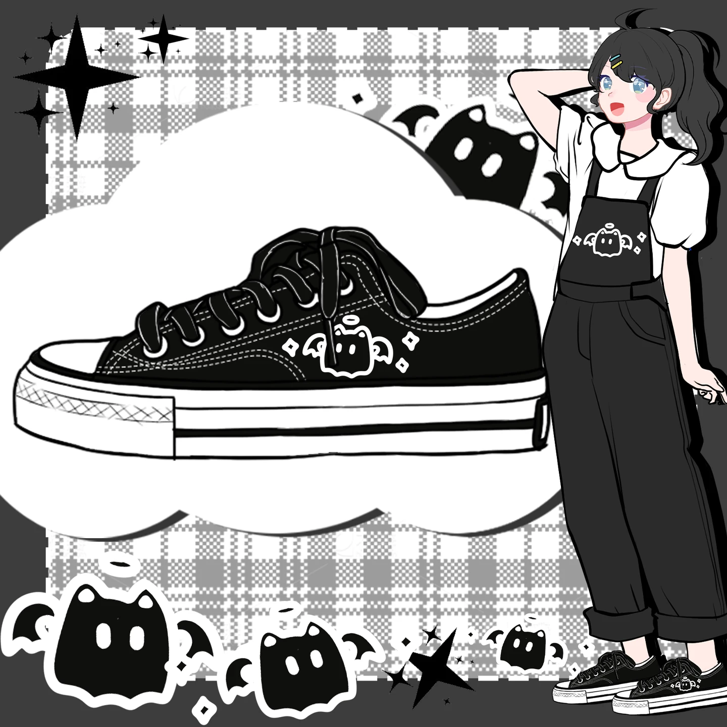

Amy And Michael Cute Anime Cartoon Canvas Shoes Lovely Girls Students Low Top Black Flat Casual Sneakers Woman Vulcanize Shoes