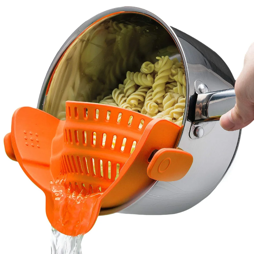 Universal Silicone Clip On Pan Pot Strainer Anti Spill Pasta Pot Strainer Food Grade Fruit Colander For Pasta Fruit Vegetable