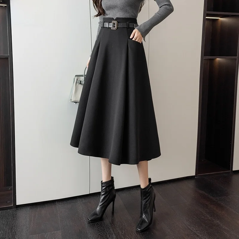 

Hebe Sle Midi A-Line Skirt Women's Autumn Winter Slimming Umbrella Suit A-Line Skirt High Waist Straight Cut Color