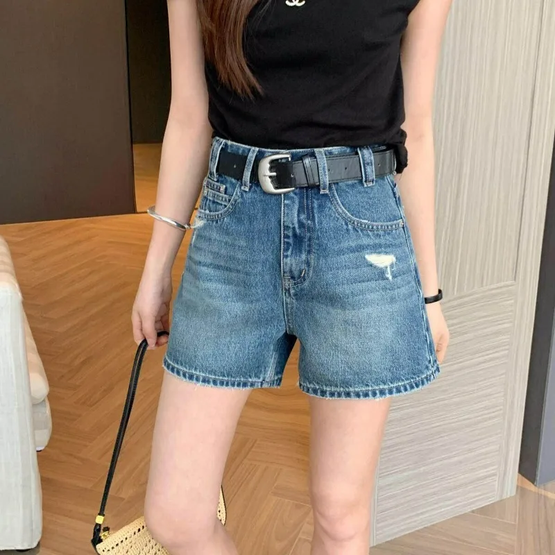 Women's Denim Shorts Summer Beach Fashion Sexy Loose High Waist Elastic Slim Fit Casual Short High Street A-line Jeans Versatile