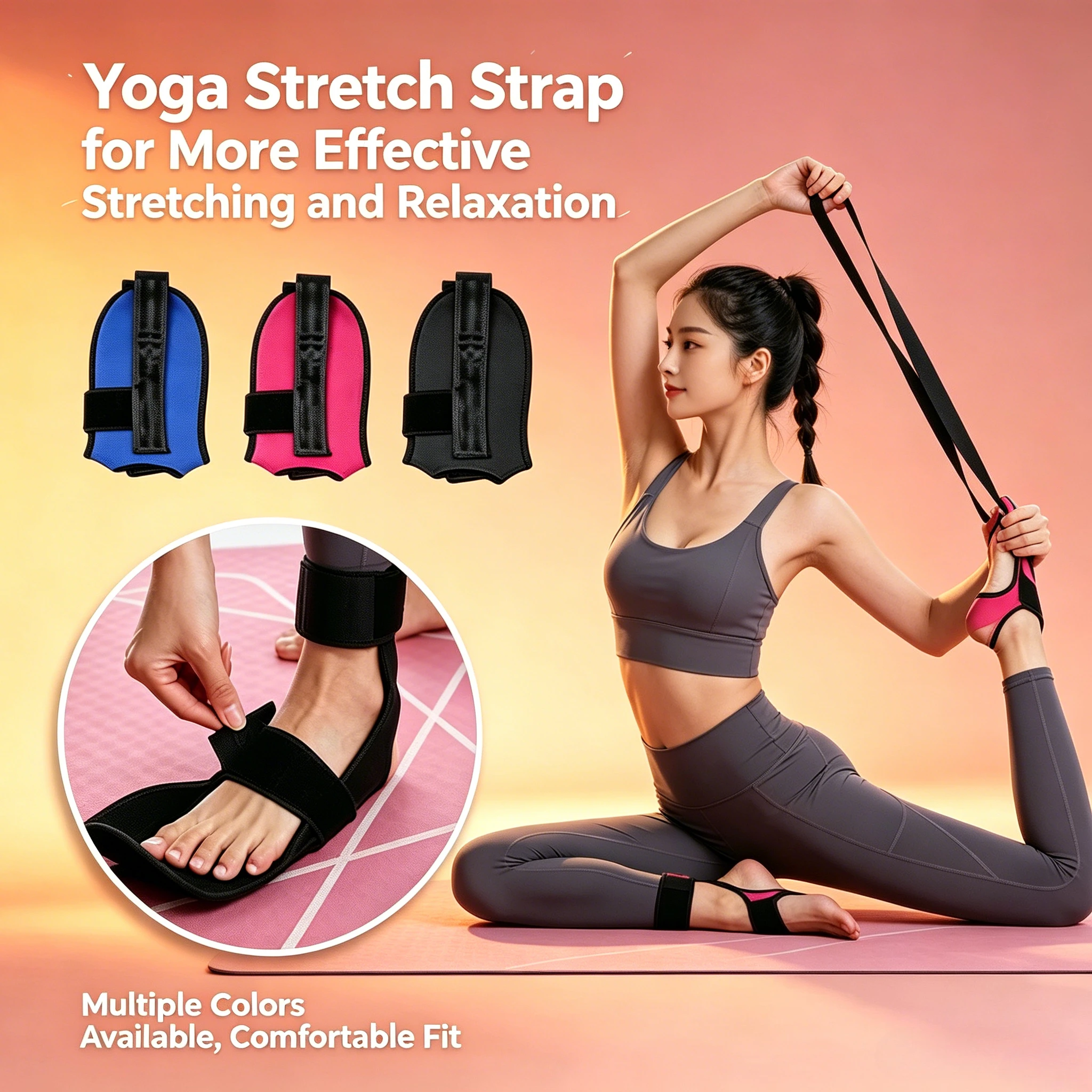 Yoga Stretch Strap with Foot Holder - US Warehouse Fast Shipping, Leg & Foot Stretcher for Plantar Fasciitis Relief, Hamstring & Calf Flexibility Training, Physical Therapy & Mobility Improvement