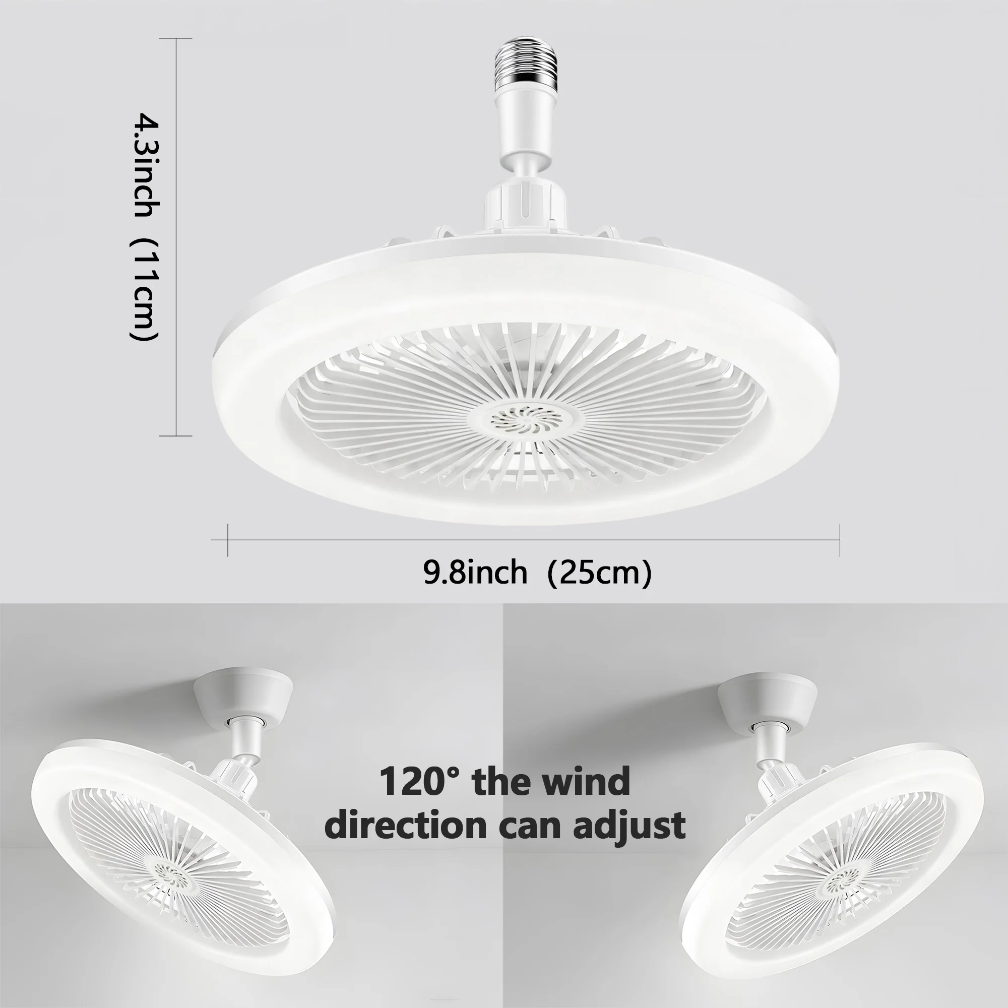 Socket Ceiling Fan with Light 50W LED Light 3 Speed wind 3 Color with an Intelligent Remote Control for Bedrooms and Living Room