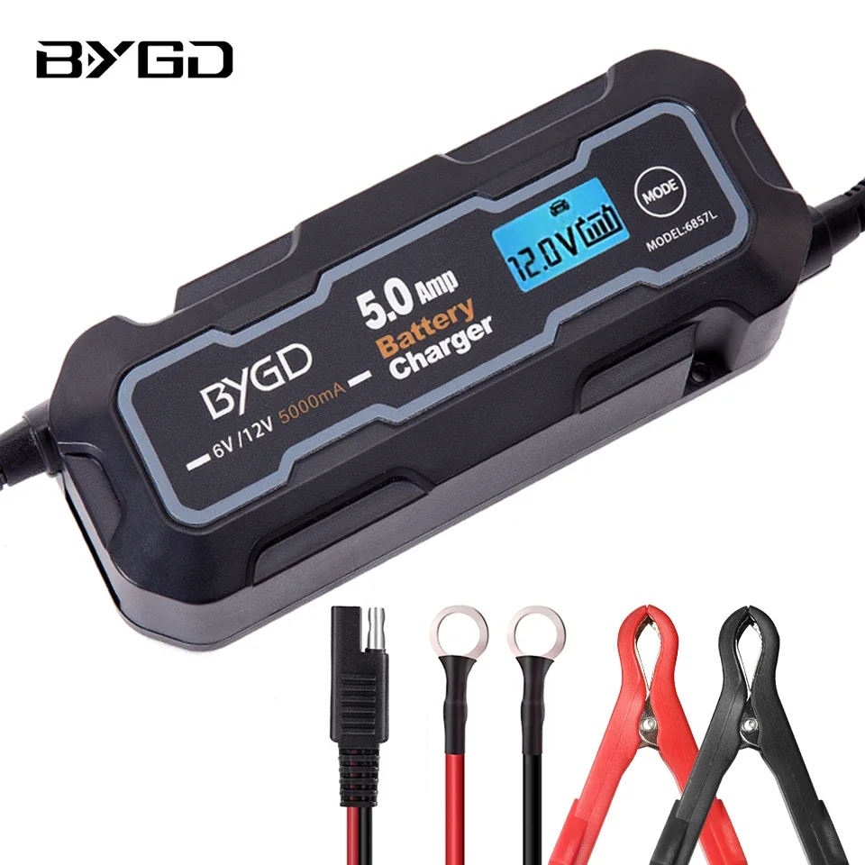 BYGD 6V/12V 5000mA Car Battery Charger Maintainer Smart Charger Car Trickle Charger for All Types Lead Acid Batteries