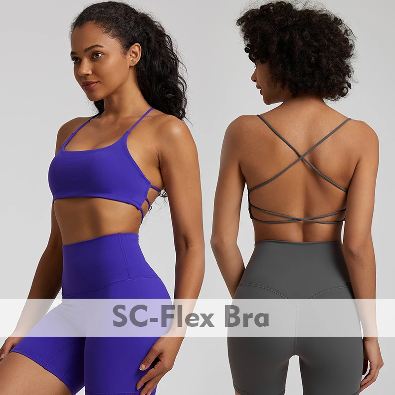 SHINBENE Super Cloud Scoop Neck Bra Women Cross Back Backless Yoga  Sport Bras Padded Workout Top