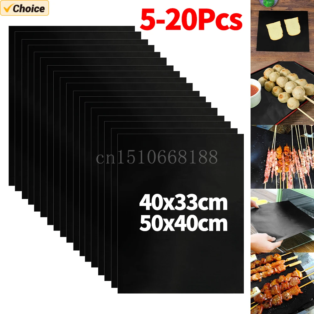 Revestimientos para horno, tapete para parrilla de 33/50x40cm, revestimientos antiadherentes para parrilla de barbacoa, revestimientos reutilizables para hornear, almohadilla de cocina, herramienta para horno microondas, 5-20 piezas