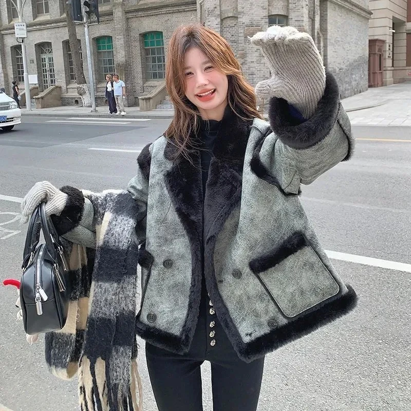 Autumn Winter New Lamb Jacket Women Short Motorcycle Jacket Ladies Warm Outwear High Quality Imitation Suede Coat Solid Color