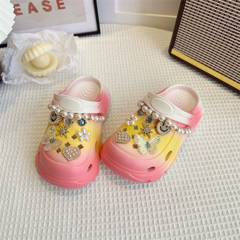 

Mumoresip Girls Mary Jane Slippers Summer Gradient Beading Kids Anti-slip Bathroom Slippers Platform EVA Children Beach Slippers