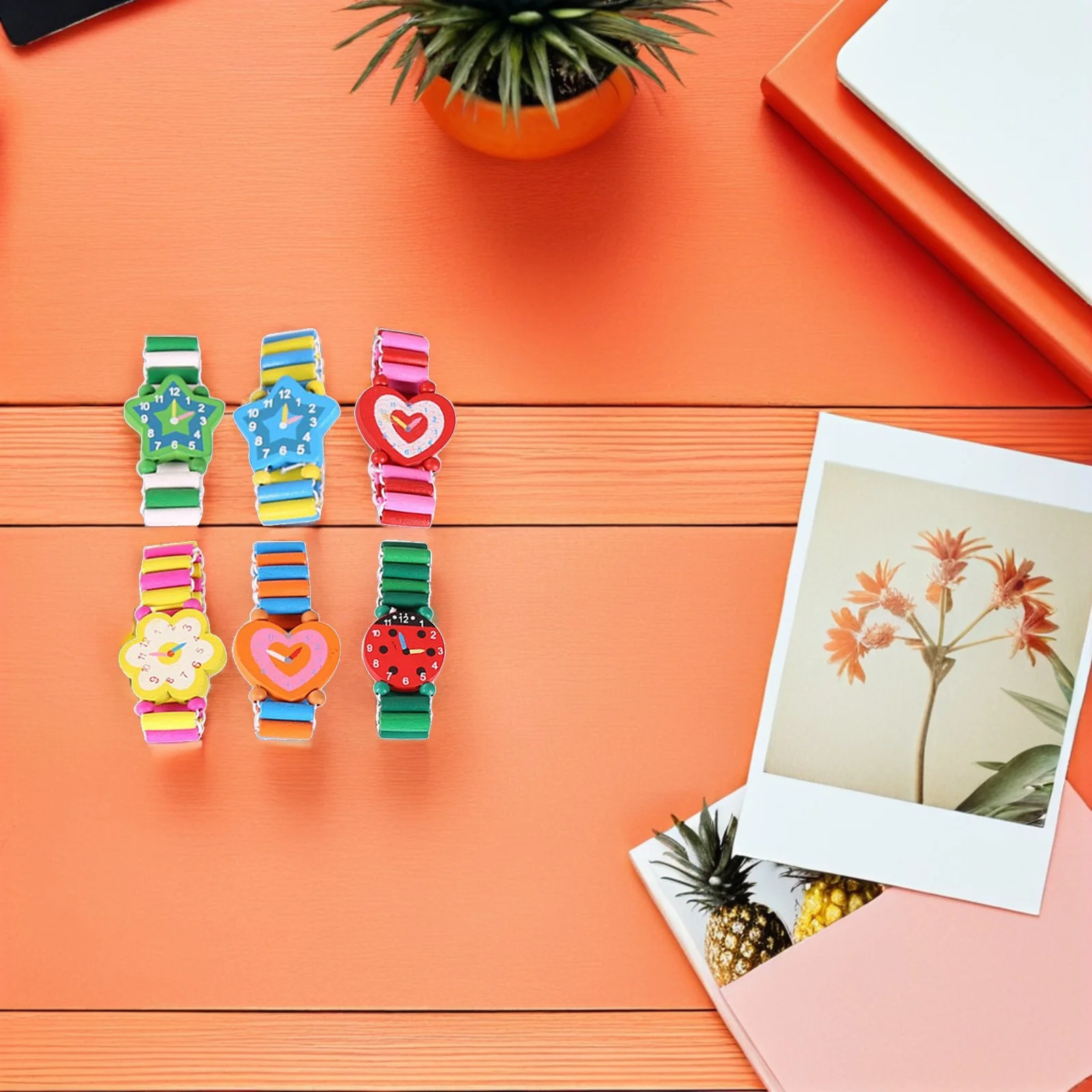 

6Pcs Wood Craft Cartoon Simulation Watches Rich Patterns Lifelike Modelling Childrens Gifts Wood Watch Simulation Watch