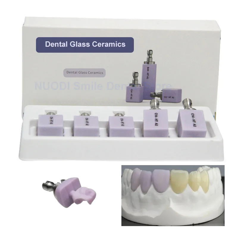 5Pcs Dental Glass Ceramic Blocks Lithium Disilicate Translucency Materials C14 18-15-13 CAD/CAM for Crown Veneers Inlay Material