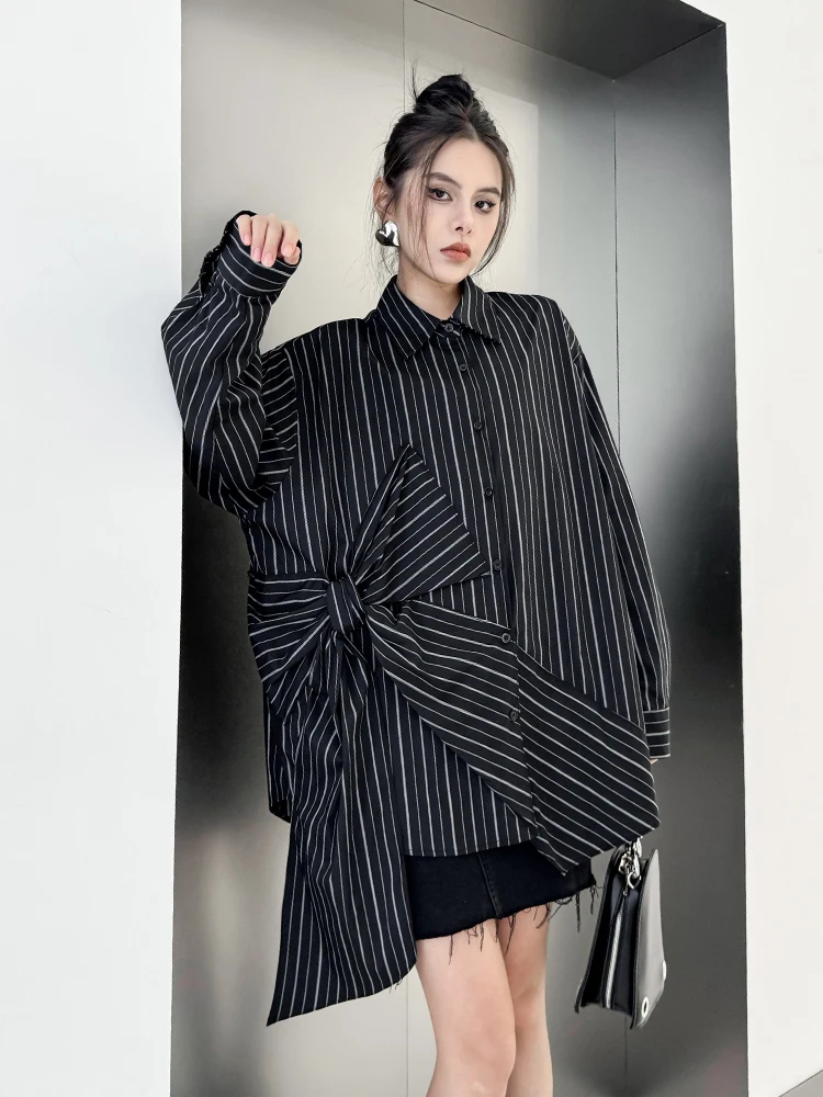 SuperAen Spring/Summer 2024 New Fashion Streak Long Sleeve Shirt Loose Pullover Casual Shirt for Women