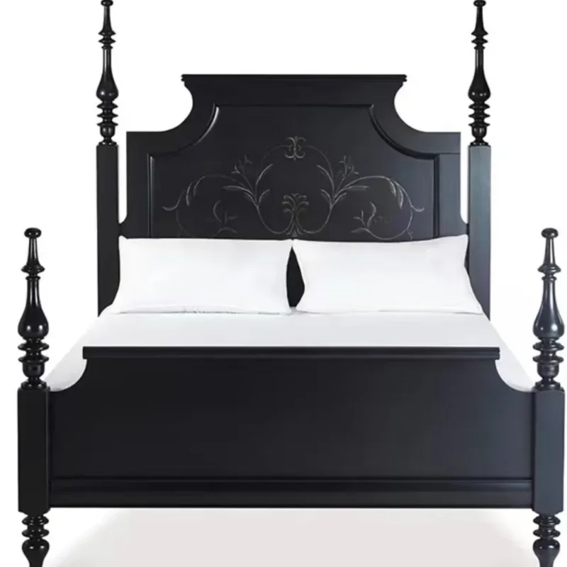 

American country solid wood double bed master bedroom 1.8 meters oak French retro old 1.5 bed princess wedding bed