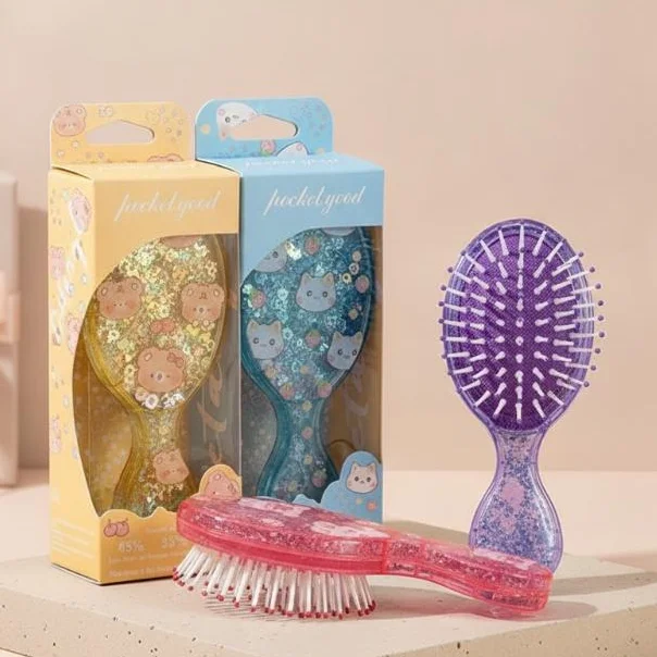 Mini Pocket Air Cushion Hair Comb 1Pcs Sparkly Soft Bristle Scalp Massage Compact for Kids Travel Daily Grooming