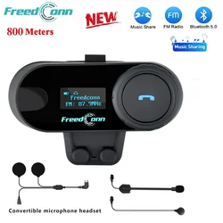 FreedConn TCOM-SC オートバイ ヘルメット インターコム ワイヤレス Bluetooth ヘルメット ヘッドセット BT インターフォン、LCDディスプレイ、FMラジオ、ミュージックシェア