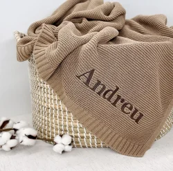 Personalized Baby gifts swaddle Blanket with Name Custom Knited Baby Blanket with Embroidery name Baby Newborn kids girls boys