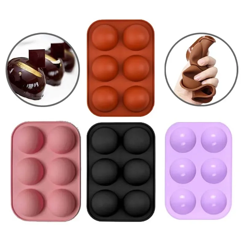 6Grids Silicone Mold Semicircle Pudding Mold Baking Cake Soap Cookie Mould Round Shape Chocolate Making Tool Kitchen Accessories