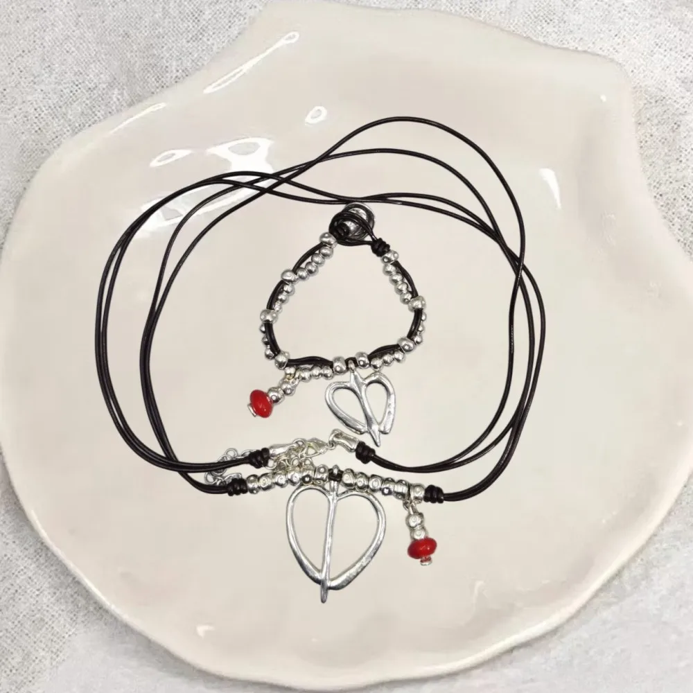 2026 Spring Cute Exquisite Red Lantern Heart Pendant Bracelet Necklace Jewelry Two Piece Set Party Gift