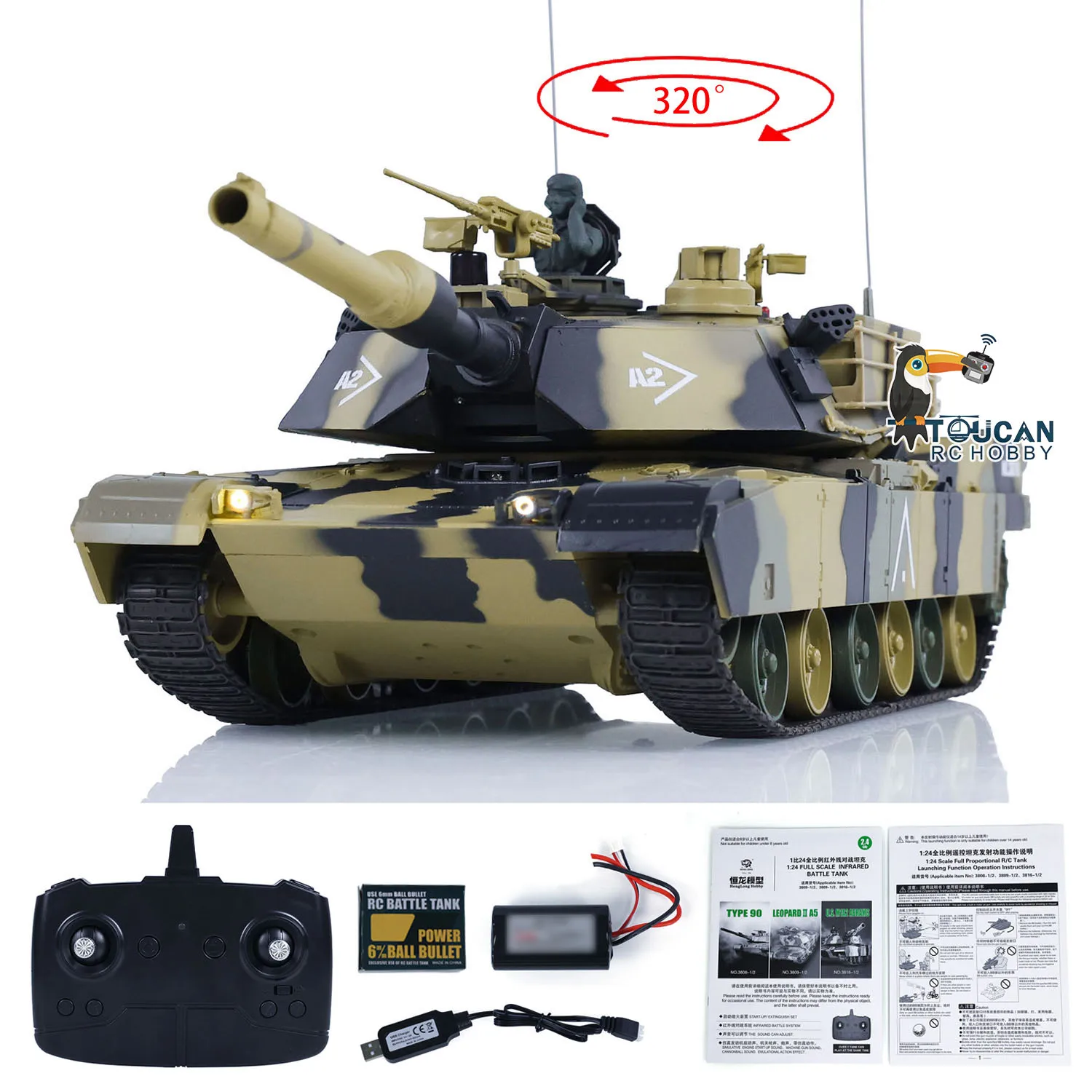 

Heng Long 1/24 M1A2 3816-2 RC Tank Abrams 2.4G Toys TOUCAN Radio Control Battle Tank Cars Vehicle Model for Boys Gifts TH23394